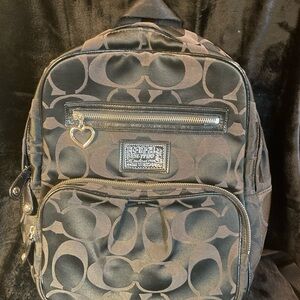 Coach Women’s Poppy Signature Logo Backpack in Black Canvas